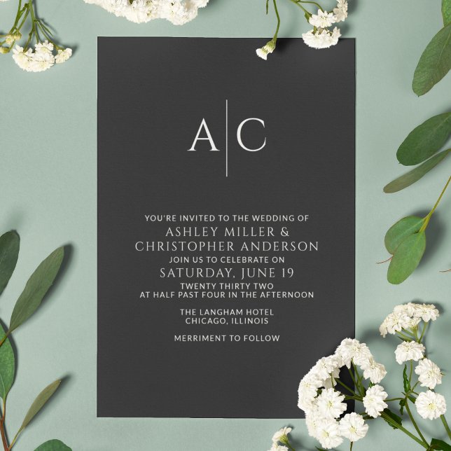 Simple Black Noir Monogram Wedding Invitation (Creator Uploaded)