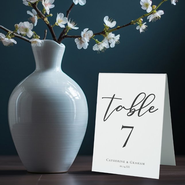 Simple Black Number Chic Modern Formal Wedding Table Tent (Creator Uploaded)