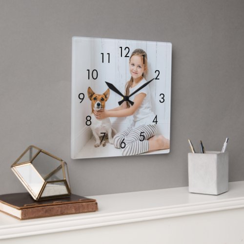 Simple Black Numbers Personalised Photo Square Wall Clock