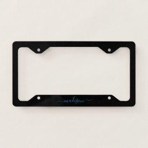 Simple Black Ocean Blue Girly Feminine Script Name License Plate Frame