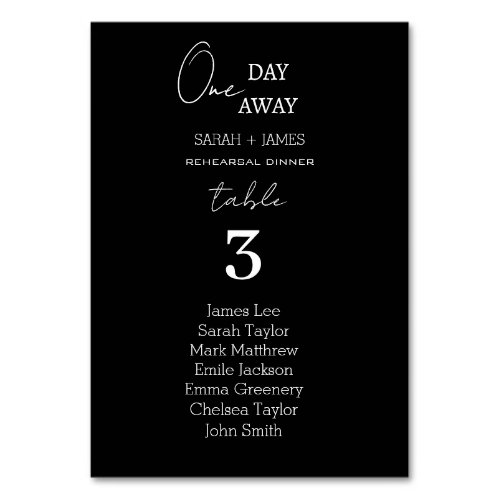 Simple Black One Day Away Wedding Seating Chart  Table Number