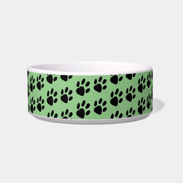Simple Black Paw Print Pattern on Green Bowl (Front)