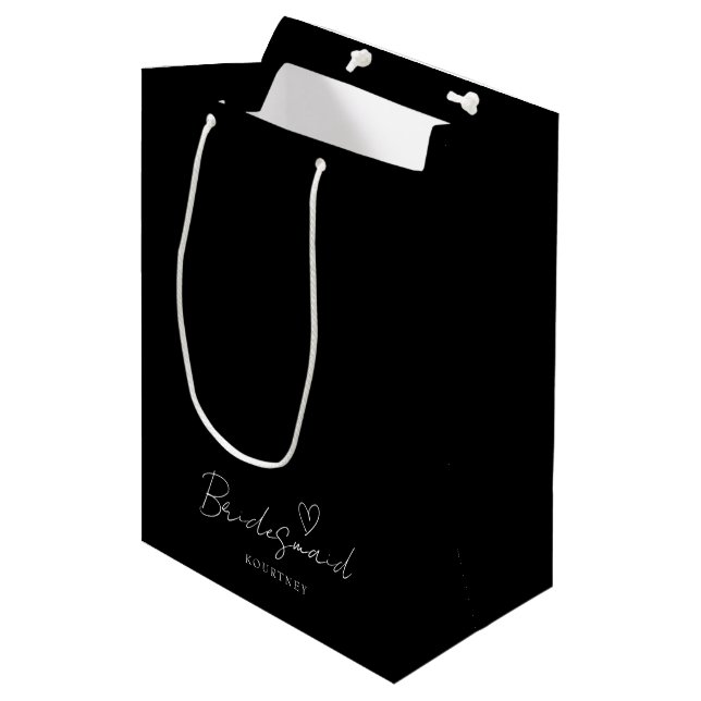 Simple Black Personalized Bridesmaid Gift Bag (Front Angled)