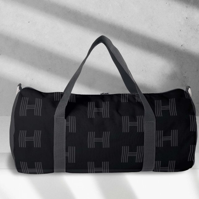 Simple Black, Personalized Monogram Pattern boys Duffle Bag (Black Monogram Pattern, Simple Black Large Duffel Bag)