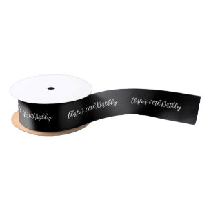 Simple Black Personalized Name Happy Birthday Satin Ribbon