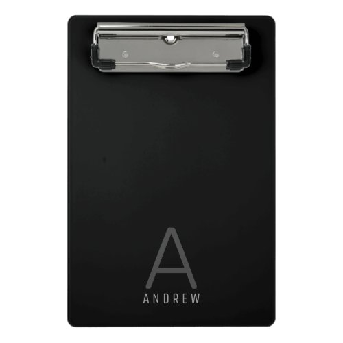 Simple Black Personalized Name Monogrammed Mini Clipboard