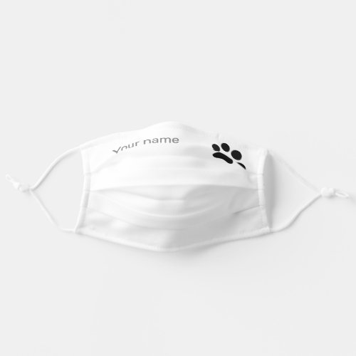 Simple Black Pet Paw with Gray Name Adult Cloth Face Mask