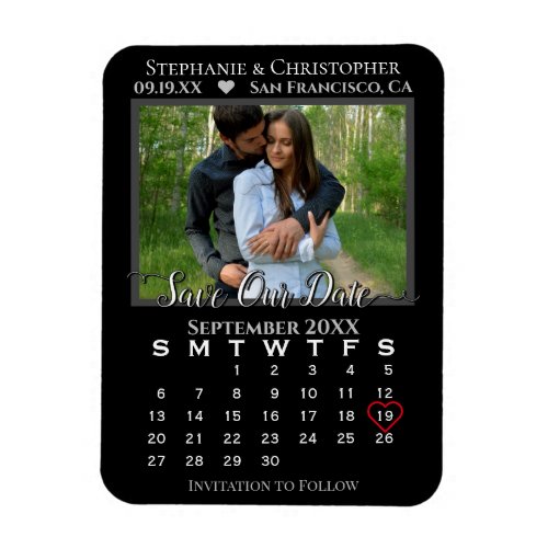 Simple Black Photo Calendar Save Our Date Wedding Magnet