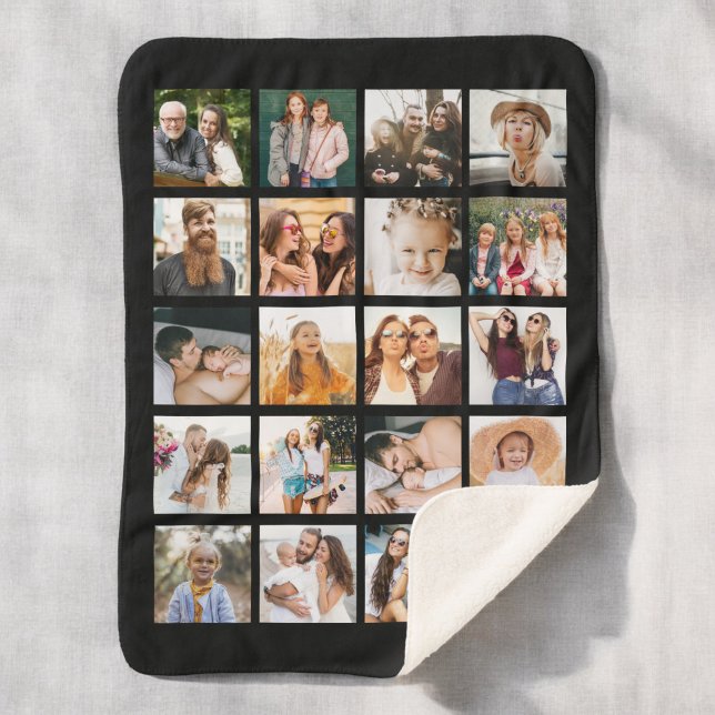 Simple Black Photo Collage 20 Picture Personalized Sherpa Blanket (Creator Uploaded)