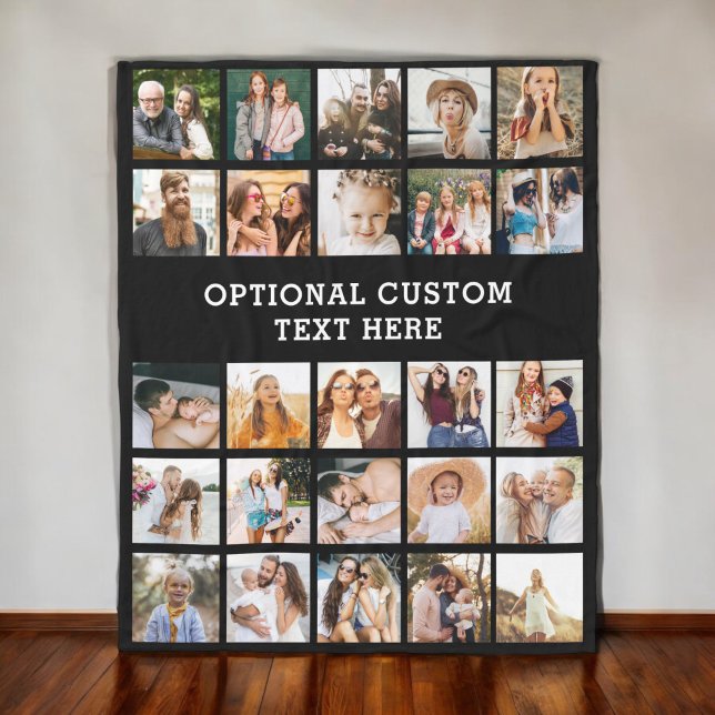 Simple Black Photo Collage 25 Picture Personalized Fleece Blanket (Creator Uploaded)