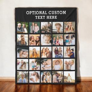 Simple Black Photo Collage 25 Picture Personalized Fleece Blanket