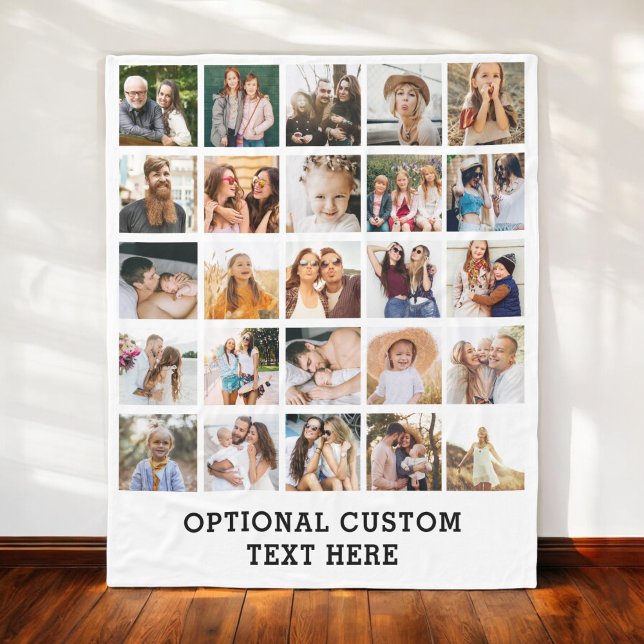 Simple Black Photo Collage 25 Picture Personalized Fleece Blanket (Creator Uploaded)