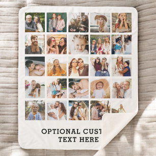 Simple Black Photo Collage 25 Picture Personalized Sherpa Blanket