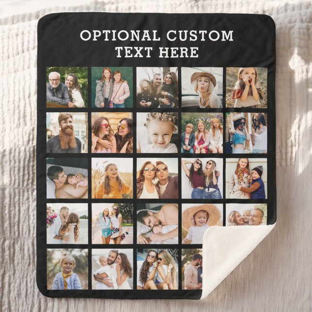 Simple Black Photo Collage 25 Picture Personalized Sherpa Blanket (Creator Uploaded)