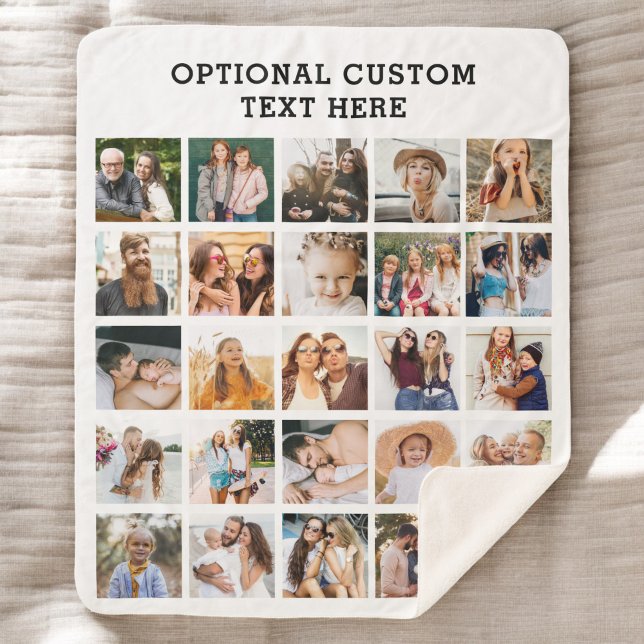 Simple Black Photo Collage 25 Picture Personalized Sherpa Blanket (Creator Uploaded)