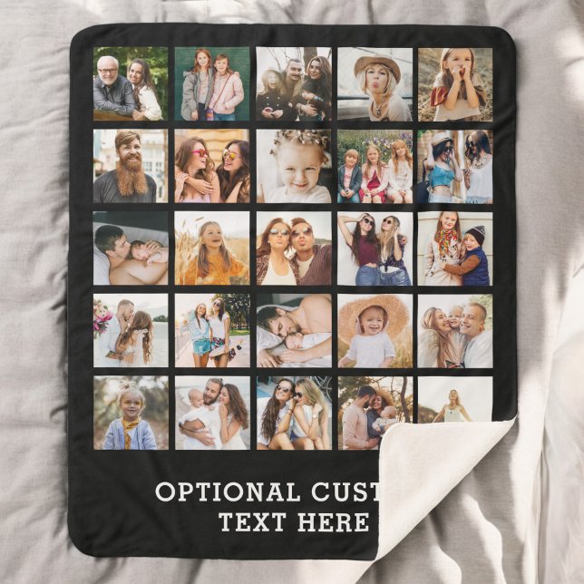 Simple Black Photo Collage 25 Picture Personalized Sherpa Blanket (Creator Uploaded)
