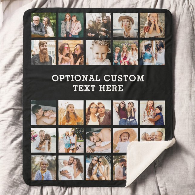 Simple Black Photo Collage 25 Picture Personalized Sherpa Blanket (Creator Uploaded)