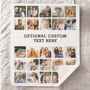 Simple Black Photo Collage 25 Picture Personalized Sherpa Blanket