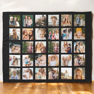 Simple Black Photo Collage 30 Picture Personalized Fleece Blanket