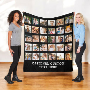 Simple Black Photo Collage 30 Picture Personalized Fleece Blanket
