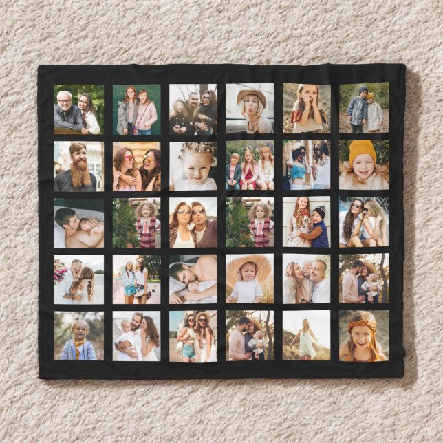 Simple Black Photo Collage 30 Picture Personalized Fleece Blanket (Creator Uploaded)