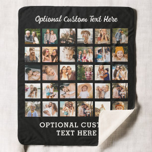 Simple Black Photo Collage 30 Picture Personalized Sherpa Blanket