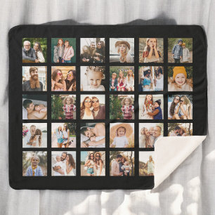 Simple Black Photo Collage 30 Picture Personalized Sherpa Blanket