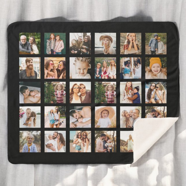 Simple Black Photo Collage 30 Picture Personalized Sherpa Blanket (Creator Uploaded)