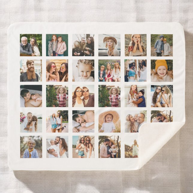 Simple Black Photo Collage 30 Picture Personalized Sherpa Blanket (Creator Uploaded)