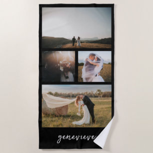Simple Black Photo Collage Modern Beach Towel