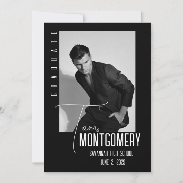 Simple Black Photo Graduate Announcement (Front)