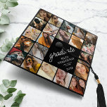 Simple Black Photo Graduation Cap Topper<br><div class="desc">Contemporary black graduation cap featuring 21 photos for you to replace with your own,  the title 'graduate' in a elegant script font,  the grads name,  class year,  and the college/school they attended.</div>