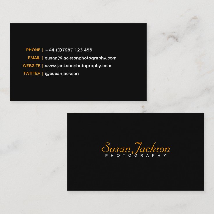 Simple Black Photographer Business Card | Zazzle