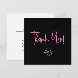 Simple Black Pink Company Logo Social Thank You  Card