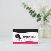 Simple Black & Pink Design Layout Hair Stylist Business Card (Standing Front)