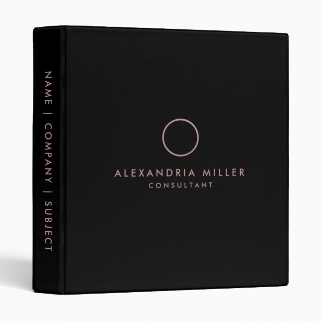 Simple Black Pink Monogram Office School 3 Ring Binder (Front/Spine)