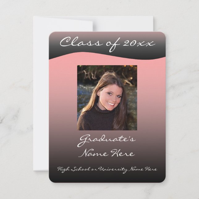 Simple Black & Pink Wave Graduation Announcement (Front)