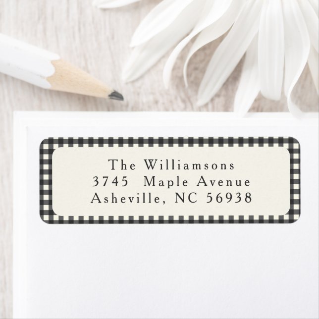 Simple Black Plaid Christmas Return Address Label (Insitu)