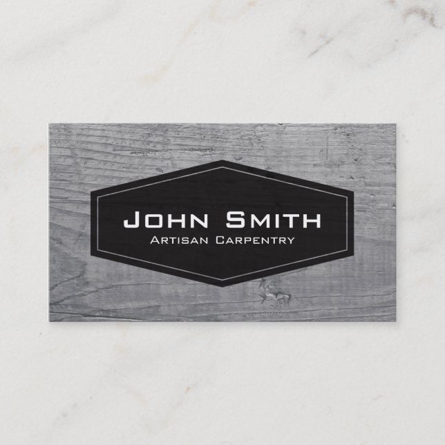 Simple Black Plaque on Wood Carpenter & Woodworker Business Card (Front)