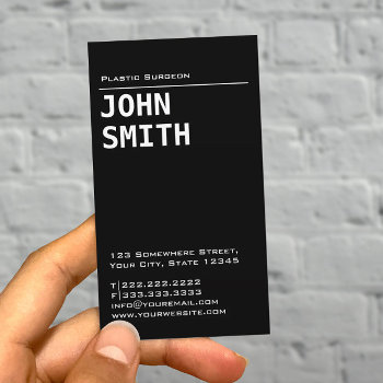Simple Black Plastic Surgeon Business Card by cardfactory at Zazzle