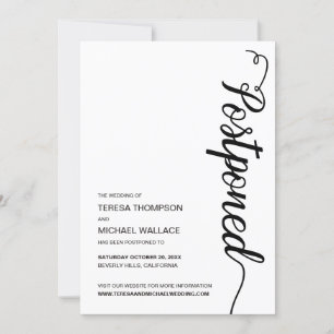 Simple Black Postponed Wedding Postponement Invitation