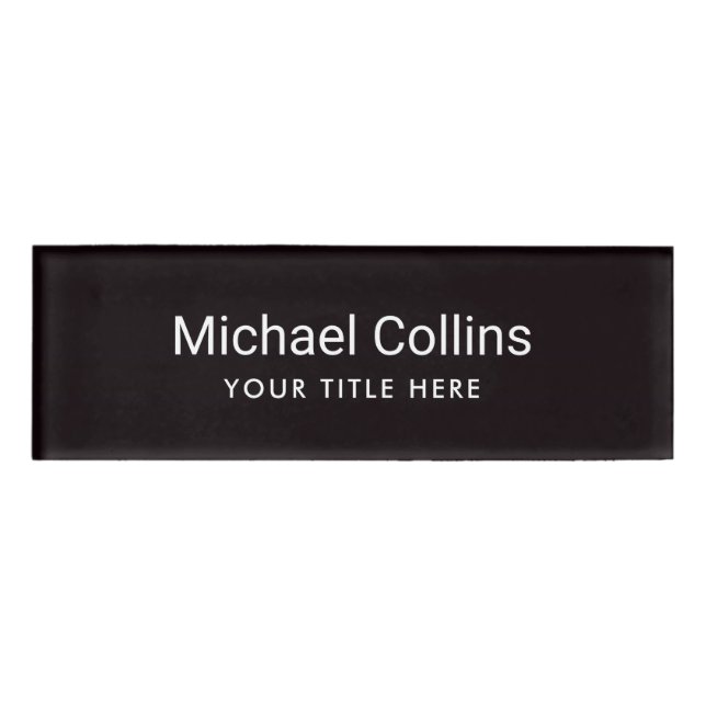 Simple black professional magnetic name tags (Front)