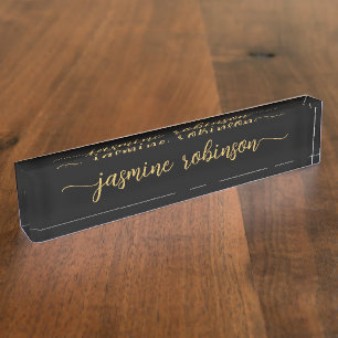 Simple Black Professional Signature Script Desk Name Plate
