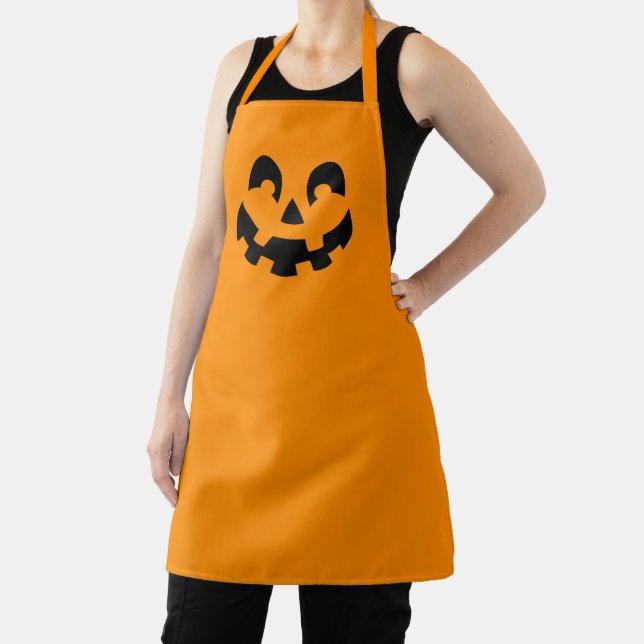 Simple Black Pumpkin Face On Orange Halloween Apron (Insitu)