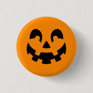 Simple Black Pumpkin Face On Orange Halloween Button