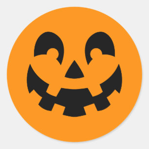Simple Black Pumpkin Face On Orange Halloween Classic Round Sticker