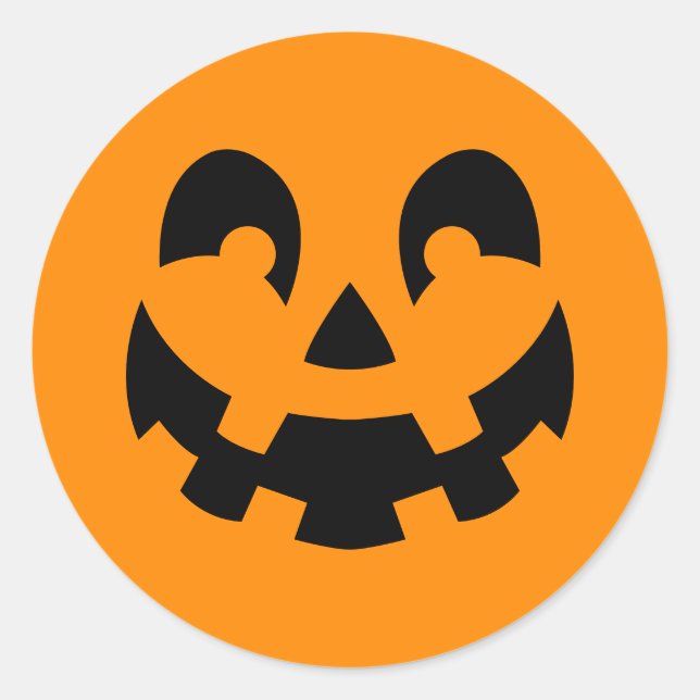Simple Black Pumpkin Face On Orange Halloween Classic Round Sticker (Front)