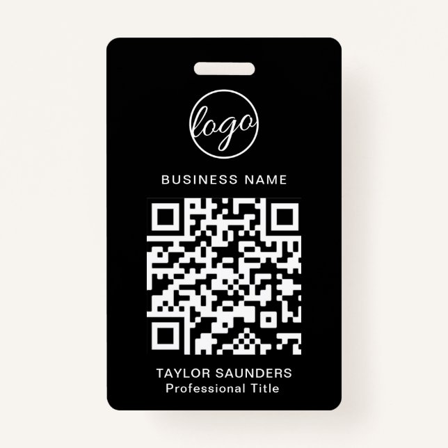 Simple Black QR Code Employee ID Badge (Front)