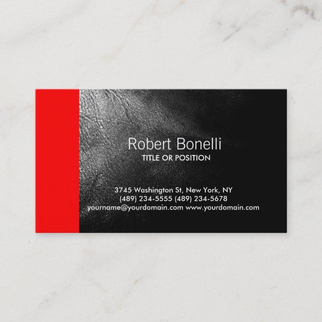 Simple Black Red Grey Plain Modern Business Card (Front)