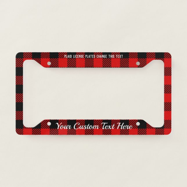 Simple Black Red Plaid License Plate Frame (Front)